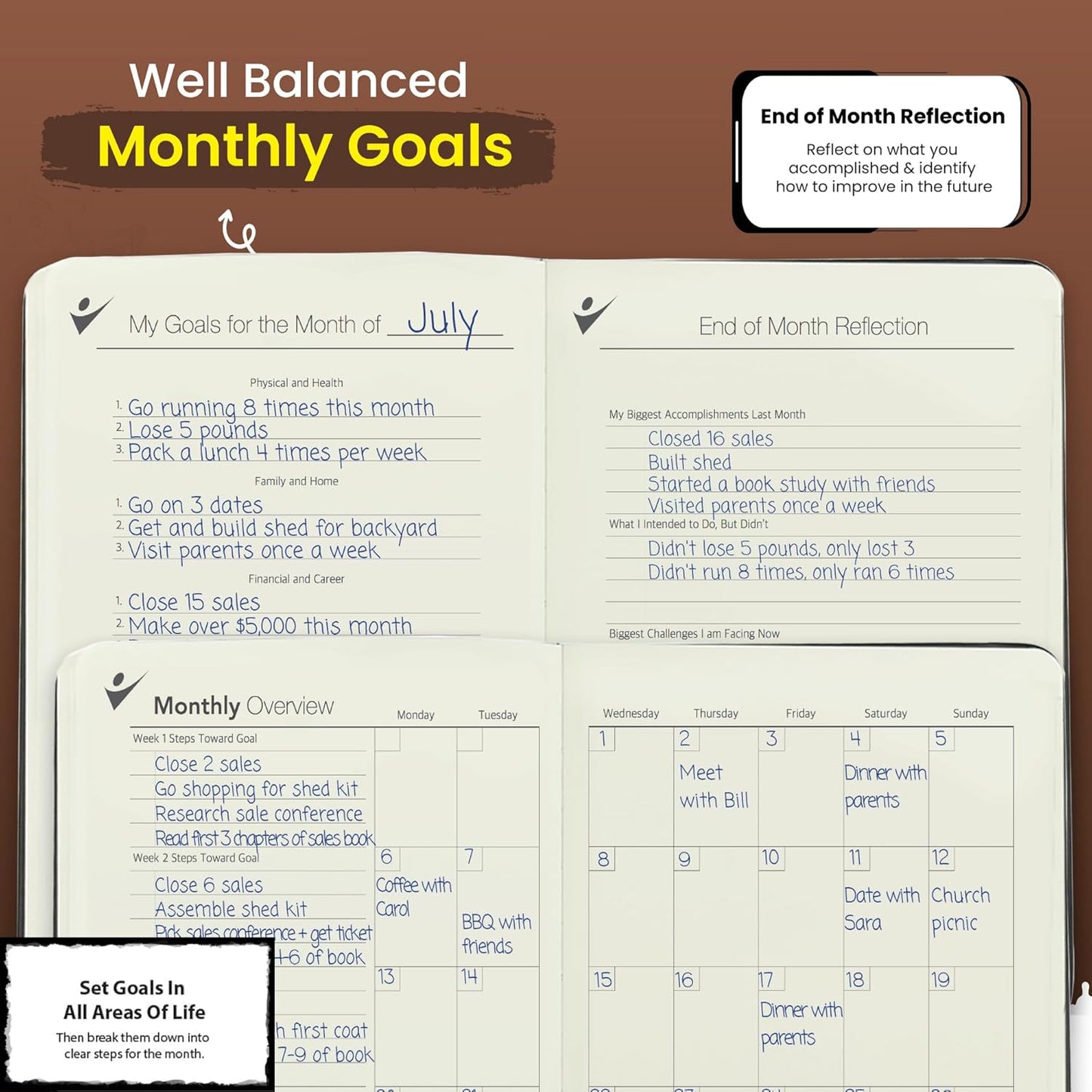 Undated Planner – 90 Day Guided Journal & Productivity Organizer, A5 Daily & Weekly Planner 2025 2026 with Goal Setting, Habit Tracker, To Do List, Academic & Work Calendar, Leather Hardcover - Brown