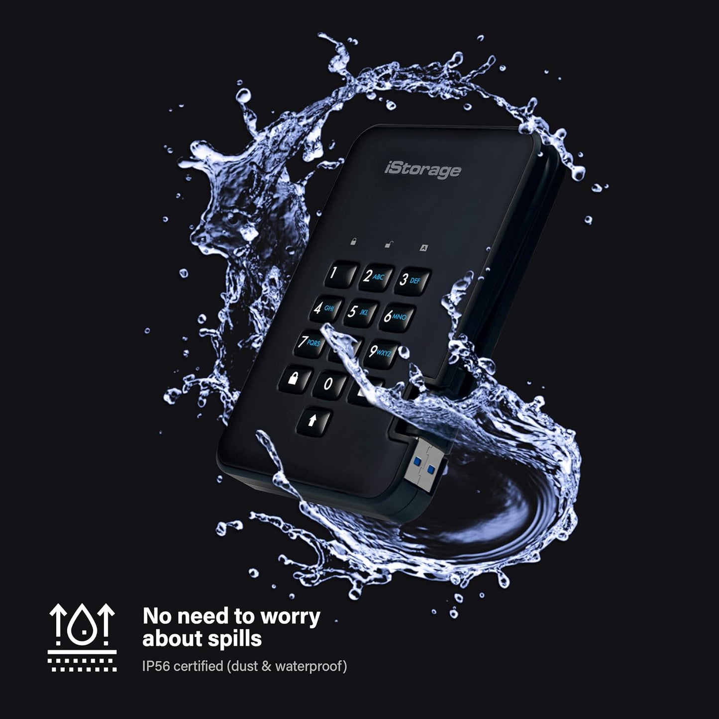 iStorage diskAshur2 HDD 1TB Black - Secure portable hard drive - Password protected - Dust & water resistant - Hardware Encryption