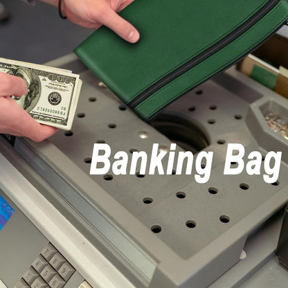 HAUTOCO Money Bag with Zipper 11x6.1 inch Money Pouch with Lined PU Leather Bank Bag Two Pockets Utility Wallet for Cash Check Receipt Coins Cosmetics, Deep Green