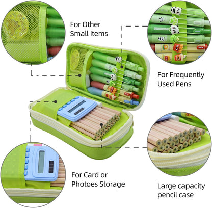 Large Capacity Pencil Case - Durable Zipper Aesthetic Pen Pouch, Big Storage Organizer for School, Office & Travel - Waterproof & Multi-Use (Fruit Green)