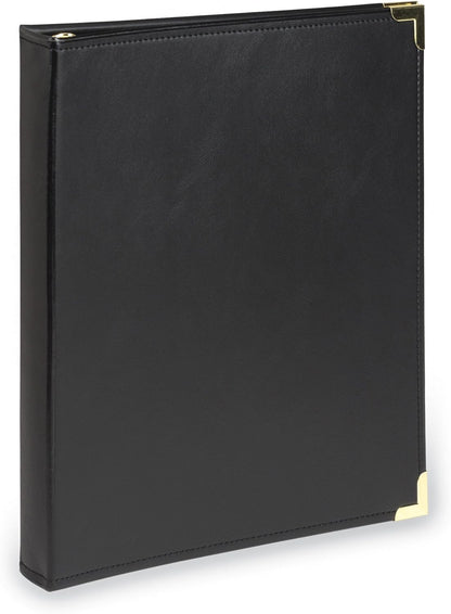 Samsill Classic Collection Leather 3 Ring Binder, Executive Presentation Portfolio, 0.5 Inch (Holds 100 Sheets), Brass Round Ring, Black