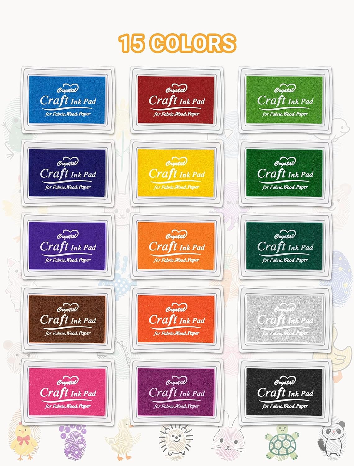 MERDTTES 15 Colors Craft Ink Pads, Washable Finger Ink Pads for Stamps for Kids DIY, Paper, Wood Fabric, Scrapbooking, Rubber Stamps (15 Pack)