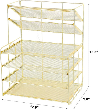 6-Tier Letter Tray Paper Organizer, Desk Organizers and Accessories, Desktop File Organizer, Office Desk Accessories for Office Supplies (Gold)