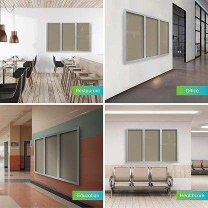 Ghent 48"x96" 3-Door Outdoor Enclosed Vinyl Bulletin Board, Shatter Resistant, with Lock, Satin Aluminum Frame - Caramel (PA34896VX-181), Made in the USA