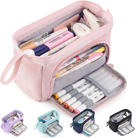 HVOMO Pencil Case Large Capacity Pencil Pouch Handheld Pen Bag Cosmetic Gift for Office School Teen Girl Boy Men Women Adult (Pink)