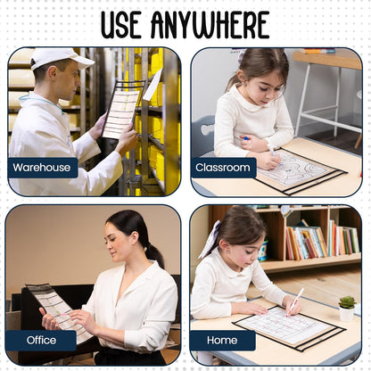 Essex Wares - 5 Pack, Black, Job Ticket Holders, 10" Wide x 13.5" Tall - Clear Plastic Shop Ticket Holders - Easy to Use, Reusable & Easy Erase Plastic Invoice Holders, Water-Resistant & Durable