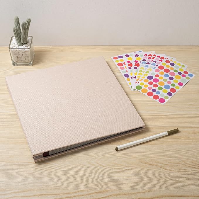 Photo Album Self Adhesive Scrapbook 3x5 4x6 5x7 6x8 Magnetic Album DIY Scrap Book 11x10.6 Inch 40 Black Sticky Pages Linen Cover Beige DIY Photo Album