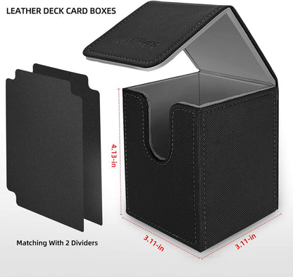 Mlikero 2 Pack Card Deck Box, Commander Deck Box Holds 200+ Single Sleeved Cards with 2 Dividers, Leather Magnetic Card Box Fit for MTG, TCG