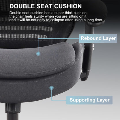 400lbs Ergonomic Office Chair with Double Seat Cushion and Soft Armrests for Executive Computer Desk with Built-in Lumbar Support (Black)