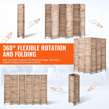 VEVOR Wood Room Divider, 6 Panel Wood Folding Privacy Screen, 66.9 Inches Tall Indoor Louvered Partition Divider, Portable Decoration Screen, for Room Separation, Home, Office, Restaurant & Bedroom