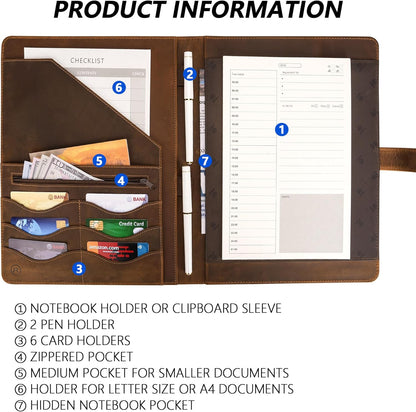 Full Grain Leather Portfolio with Magnetic Closure, Professional Business Padfolio Organizer for Men Women, A4 Document Folder, Card Slots, Pen Loop, 10x13", Luxury Gift Set