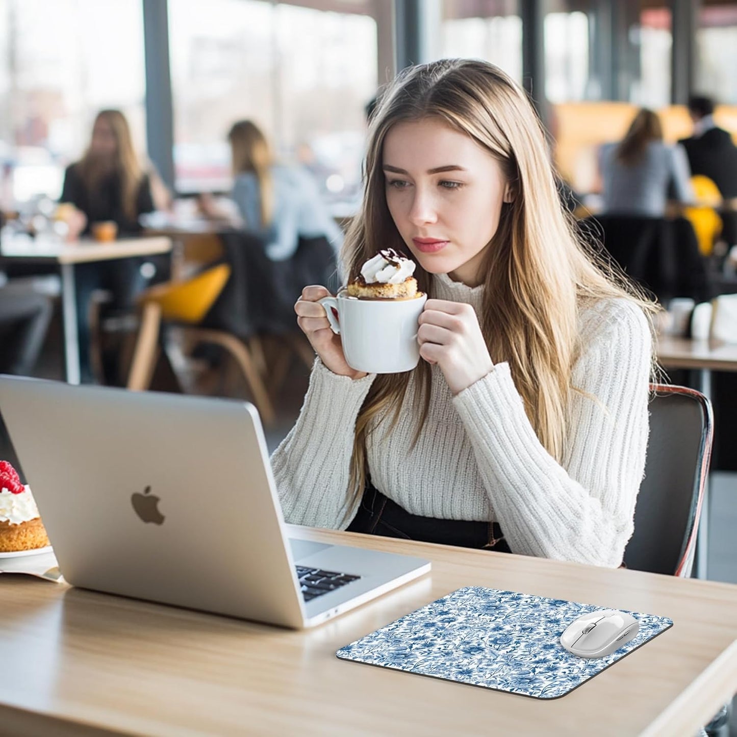 Chinoiserie Floral Mouse Pad - Blue and White Porcelain Floral Mousepad, Blue Chinoiserie Office Mouse Pads, Chinoiserie Decor, Coworker Gifts, Gifts for Employees, 9.5x8 Inches