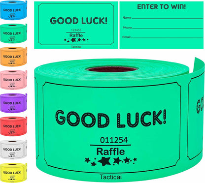 Tacticai 250 Raffle Tickets, Green (1 of 8 Colors), Raffle Cards, Entry Form with Name, Phone & Email for Events, Fundraiser & Prizes