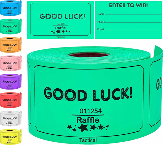Tacticai 250 Raffle Tickets, Green (1 of 8 Colors), Raffle Cards, Entry Form with Name, Phone & Email for Events, Fundraiser & Prizes