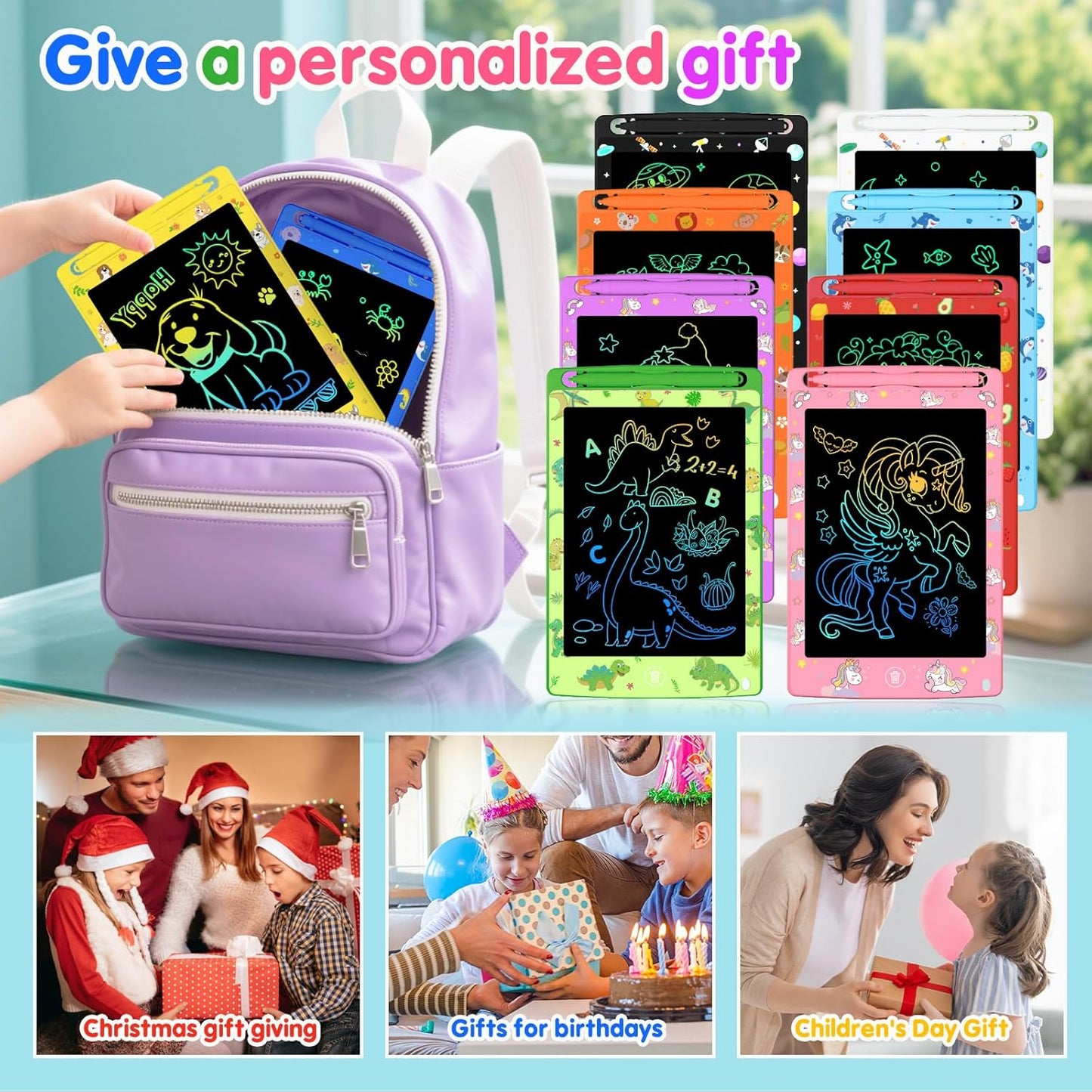 10 Pack LCD Writing Tablet for Kids, 8.5 Inch Colorful Doodle Board Drawing Pad, Educational Learning Travel Toys Birthday Gifts for Boys Girls Age 3 4 5 6 7 8