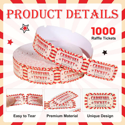 1000 Pcs Carnival Tickets Carnival Theme Party Decorations Circus Raffle Tickets Roll Party Ticket for Events Carnival Favors Supplies