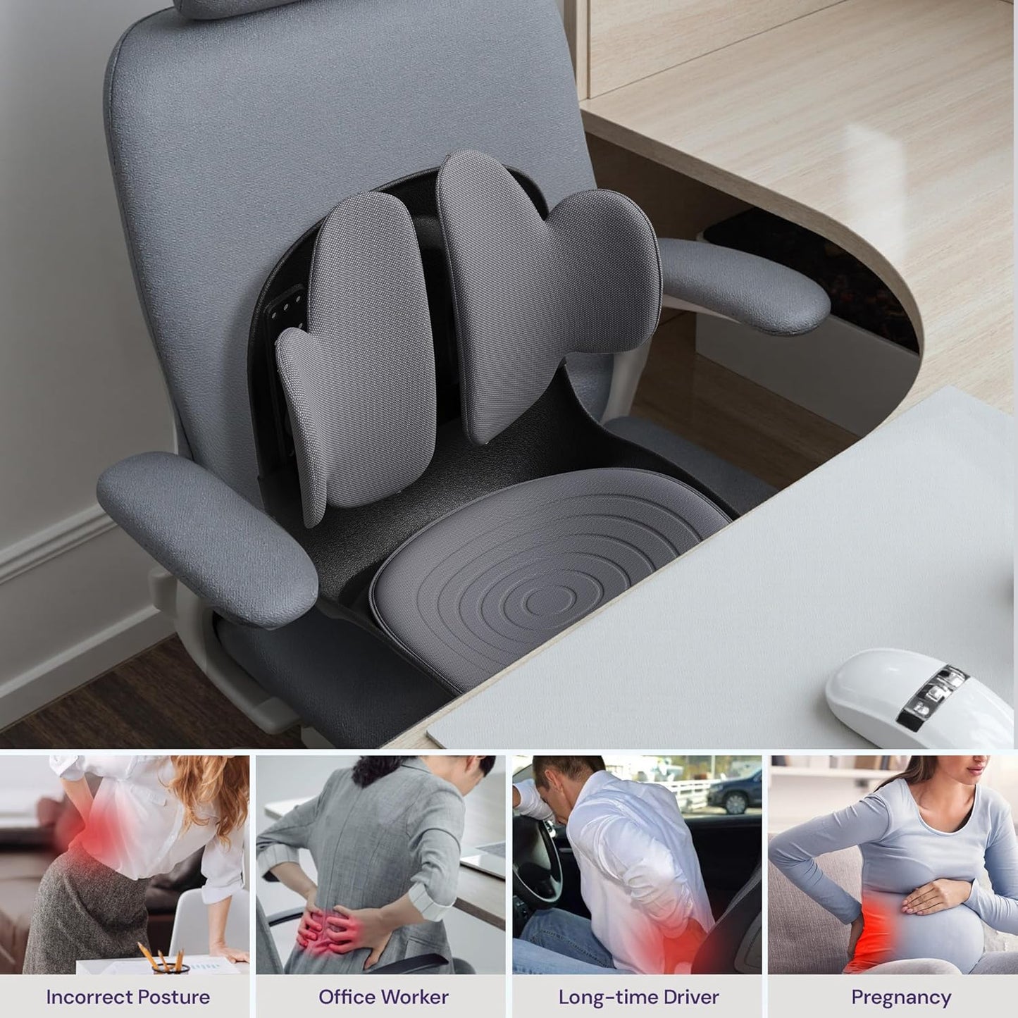 3D Lumbar Support Seat Cushion – Patented Spine Alignment Ergonomic Posture Corrector, Breathable Mesh & EVA Foam, Portable for Home, Office, Meditation, Gaming, Outdoor 16.5" W × 15.7" D