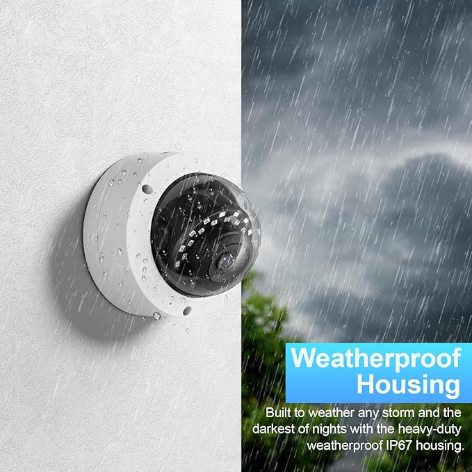 AI 8MP PoE Camera, Vandal-Proof Dome IP Security Camera Outdoor, Human and Vehicle Detection, Night Vision 100ft, 2.8mm Lens Wide Angle 110°, Built-in Mic, No PT Supported. IND8BR54A (White)