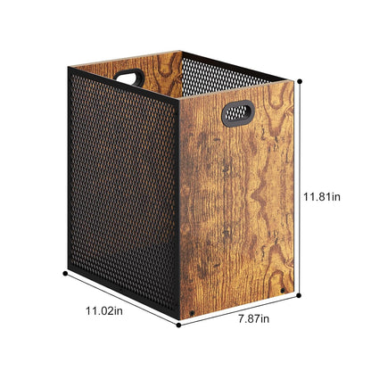 Retro Office Trash Can, Iron and Wood Combination Bedroom Garbage Can, Rectangular Design Wastebasket with Handle, Industrial Style Trash Can for Home Office, 11.02" X 7.87" X 11.81" 4.5 Gallon (2)