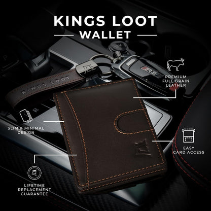 Kings Loot Money Clip Slim Minimalist Wallet for Men – RFID Blocking Leather Design with Money Clip – Front Pocket Bifold Holds 12 Cards – Stylish & Compact Wallets (Truffle)