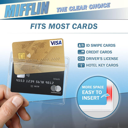 Mifflin-USA Horizontal Plastic Card Holder with Metal Clip and Vinyl Straps (Clear, 3.5x2.25 Inch, 250 Pack), Waterproof PVC ID Name Badge Holder with Clip