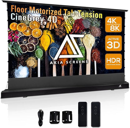 Akia Screens 101 inch Floor Rising Projector Screen Motorized with Remote, ALR Projector Screen Ambient Light Rejecting Movie Screen for Standard Throw Projection Indoor, CineGrey 4D AK-FMT101UH2-C4D