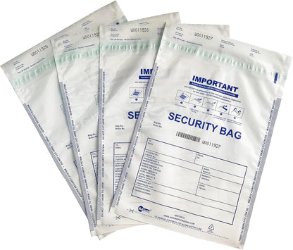 Plastic Bank Deposit Bags 9"x12"|Secure Bank Deposits,Cash Handling or Safe Currency Transportation | Sequential Barcodes | Tamper-Evident | Tear-Off Receipt for Security (White, 100 Pack)