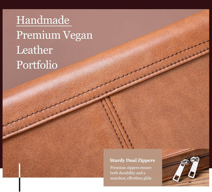 Personalized Leather Portfolio with 3 Ring Binder, Vegan Leather Padfolio Zippered, A4 Notebook Holder Customized Business Folder Organizer Gift for Men and Women, Brown