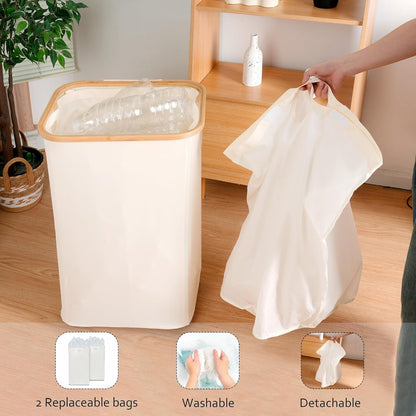 Recycling Bin for Kitchen, Indoor Home Recycle Bins with Wheel, 29 Gallons Large Recycling bin with 2 Removeable Reusable Inner Bags, for Bottles Cans Glass Plastice Cartons(Beige)