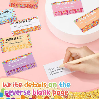 Fumete 400 Pcs Punch Cards for Classroom Reward Cards Behavior Incentive Loyalty Awards for Kids Students Teachers School Business, 8 Styles, 3.5 x 2 in(20 Polka Dots Punches Style)