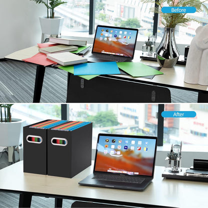 Oterri File Organizer, 1 Pack Small Storage Box, Cardboard File Folder Organizer, Collapsible File Box for Hanging File Folders Letter Size, Portable Filing Organizer with Handle (Black)