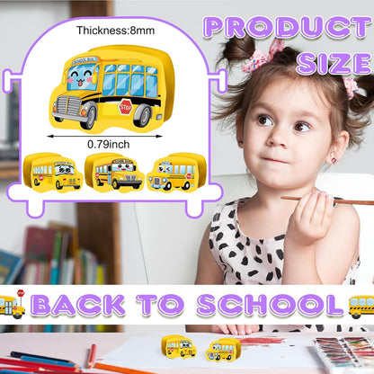 PerKoop 60 Pcs Mini Erasers for Kids Cute School Bus Erasers Bulk Welcome Back to School Gifts for Students Classroom Rewards Prizes Party Favors