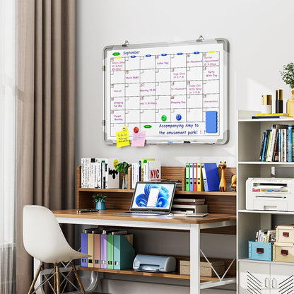 Large Dry Erase Calendar Whiteboard for Wall, Polegas 24" X 18" Magnetic White Board Calendar, Double Sided Whiteboard Calendars Dry Erase, Wall Hanging Monthly Board for Home School Office