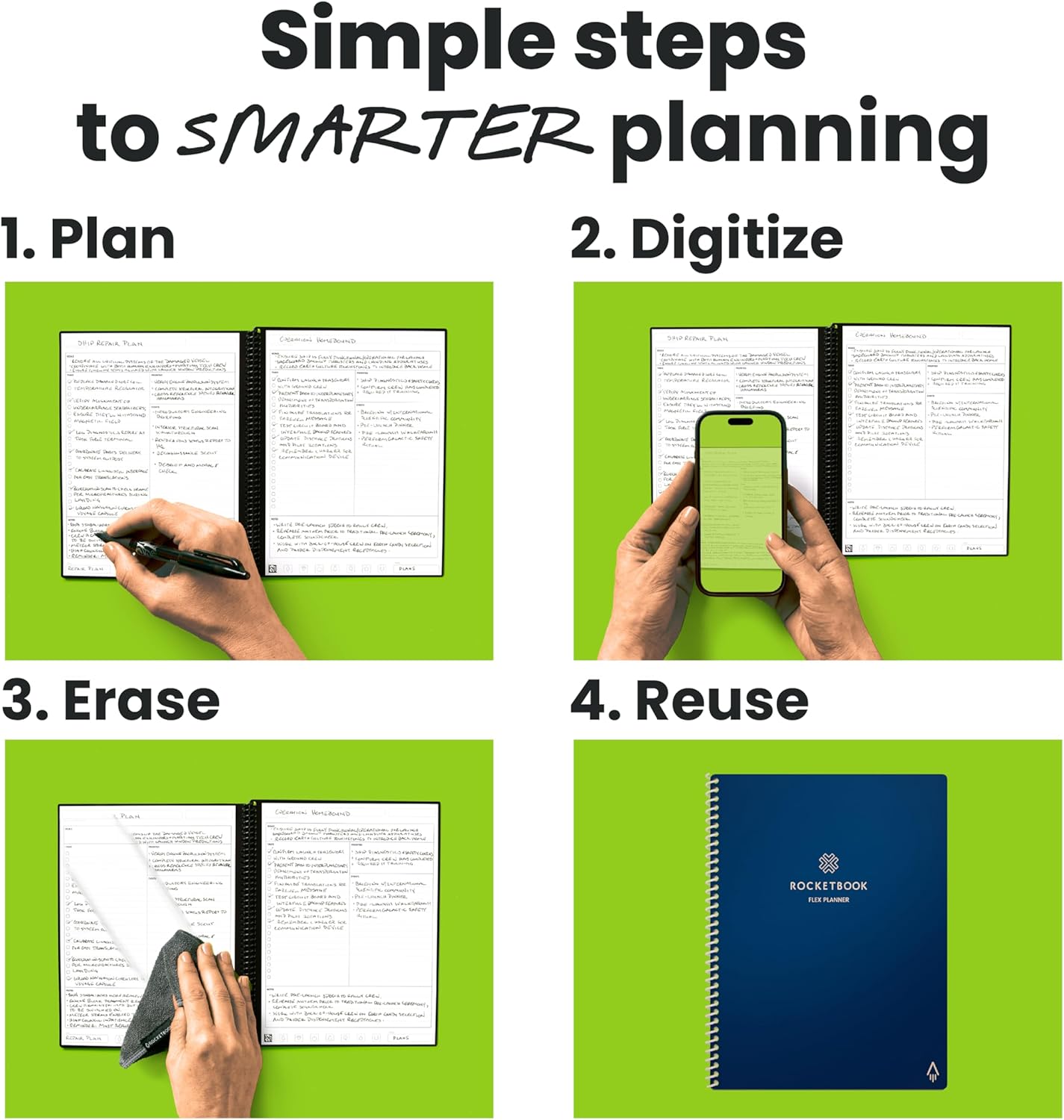 Rocketbook Flex Planner, Reusable Undated Smart, Executive Size 6x8.8 in Navy Blue – Daily, Weekly, Monthly, Annual Calendar, Tasks, Goals, Scheduling, Productivity, App Connected, Erasable, Durable Cover