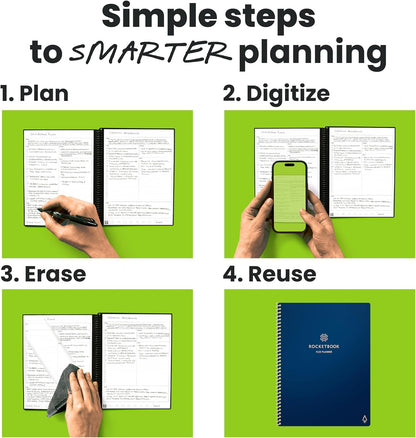 Rocketbook Flex Planner, Reusable Undated Smart, Executive Size 6x8.8 in Navy Blue – Daily, Weekly, Monthly, Annual Calendar, Tasks, Goals, Scheduling, Productivity, App Connected, Erasable, Durable Cover