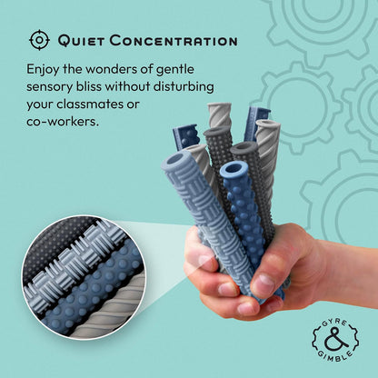 Gyre & Gimble Pencil Gidgets – Textured Silicone Pencil Sleeve for Quiet Fidgeting – Transform Your Mechanical Pencil into a Sensory ADHD Tool for Kids and Adults – 4 Sleeves & 2 Pencils - Gray