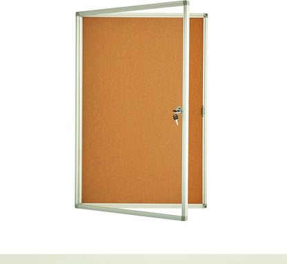 Lockable Display Case 24x36 - Enclosed Cork Bulletin Board with Locking Door, Wall Mounted Aluminum Notice Board for Office, School, Posters, Cards