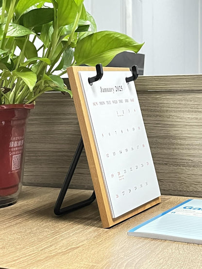 2025 2006 Retro Desktop Calendar Beech Wood Calendar with Iron Brackets Suitable for Office Business Home (Beech Wood)