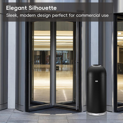 EKO Eternal 56L/15 Gallon Large Capacity Tall Commercial Trash Can, Round Open Top Waste Bin for Indoor and Outdoor, Black Steel Heavy-Duty, Durable Metal Garbage Bin for Home, Office, Restaurant