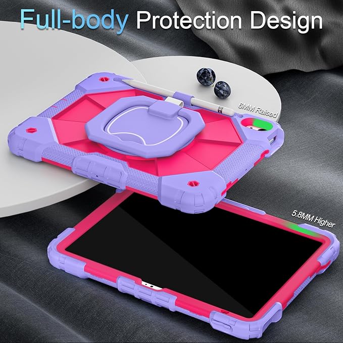 Case for iPad (A16) 11th Gen 11 Inch (2025) /iPad 10th Gen 10.9 Inch (2022) with Screen Protector/Rotating Stand/Pencil Holder,Military Grade Shockproof i Pad Case 10th Generation,Purple Pink