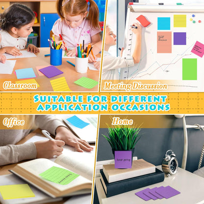 Yexiya 64 Pcs Lined Sticky Notes Self Stick Notes with Lines Bright Assorted Colors Sticky Pad for Home Office Products Post Memos, 1920 Sheets(4 x 6 Inch, 3 x 3 Inch,Multi Color)