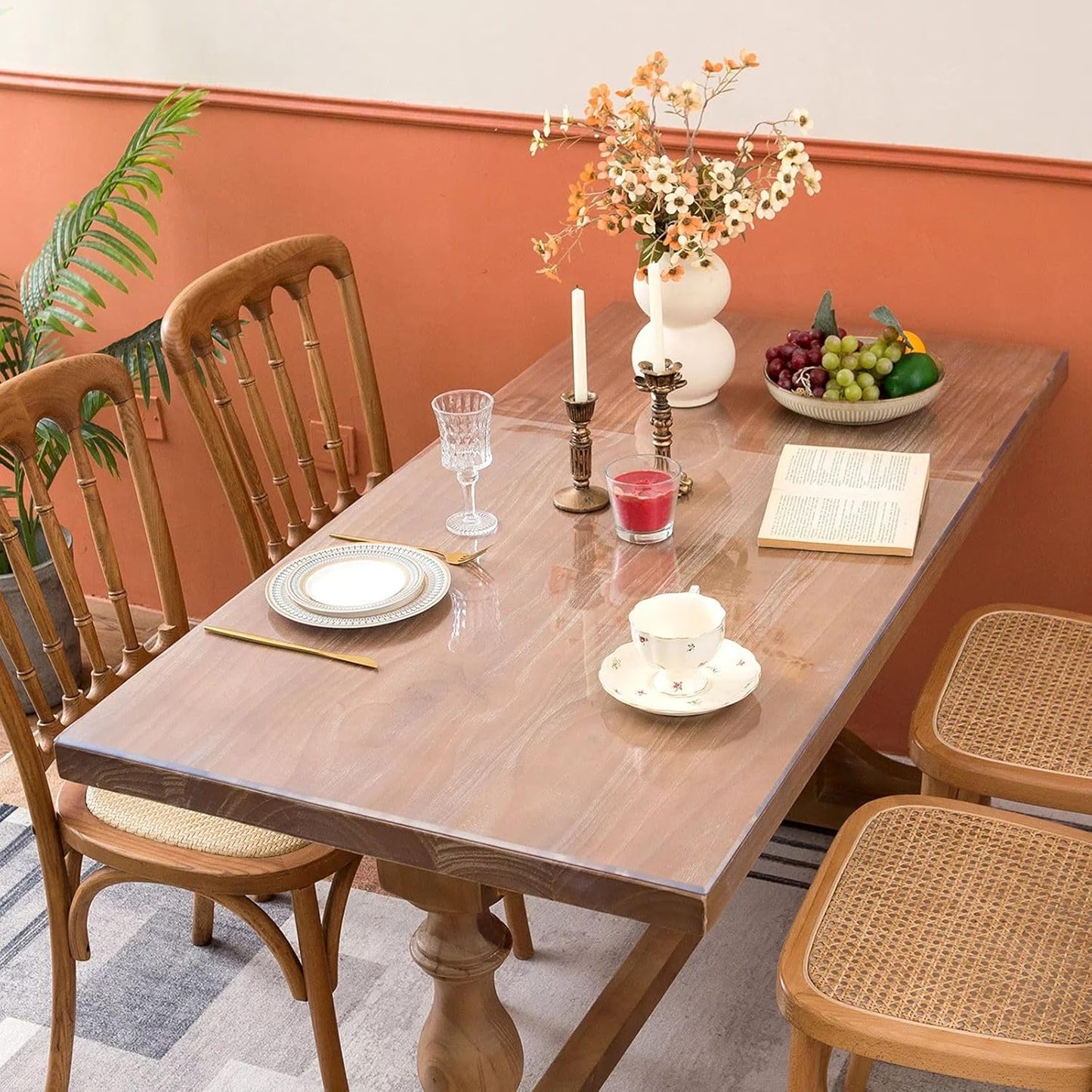 Clear Table Cover Protector 40 x 88 Inch, 2mm Thick Table Protector for Dining Room Table, Clear Plastic Table Cover, Pad Mat for Kitchen, Writing Desk Pad for Desktop