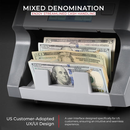 Cassida 8800R V2 USA Premium Bank-Grade Mixed Denomination Money Counter Machine, Advanced Counterfeit Detection, Multi-Currency, 3-Year Warranty, Includes External Display, Printing Enabled