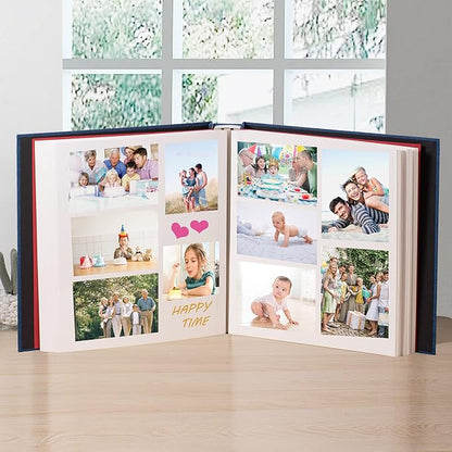 Super Large Photo Album Self Adhesive Scrapbook Album for 4×6 5×7 8×10 10×12 or Bigger Pictures DIY Magnetic Linen Cover Album 80Sheets/160Pages DIY Photo Album(Blue)