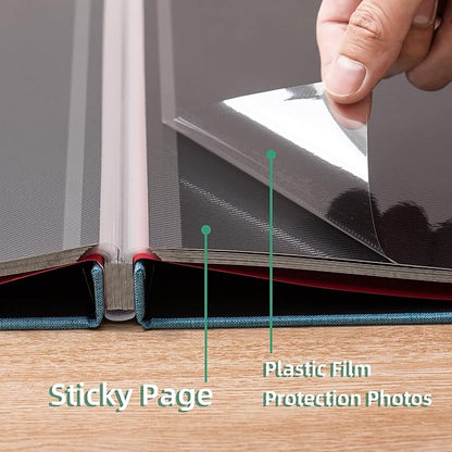 Large Photo Album Self Adhesive for 4x6 8x10 Magnetic Scrapbook Album DIY 60 Black Sticky Pages Linen Cover Photo Album(Sky Blue)