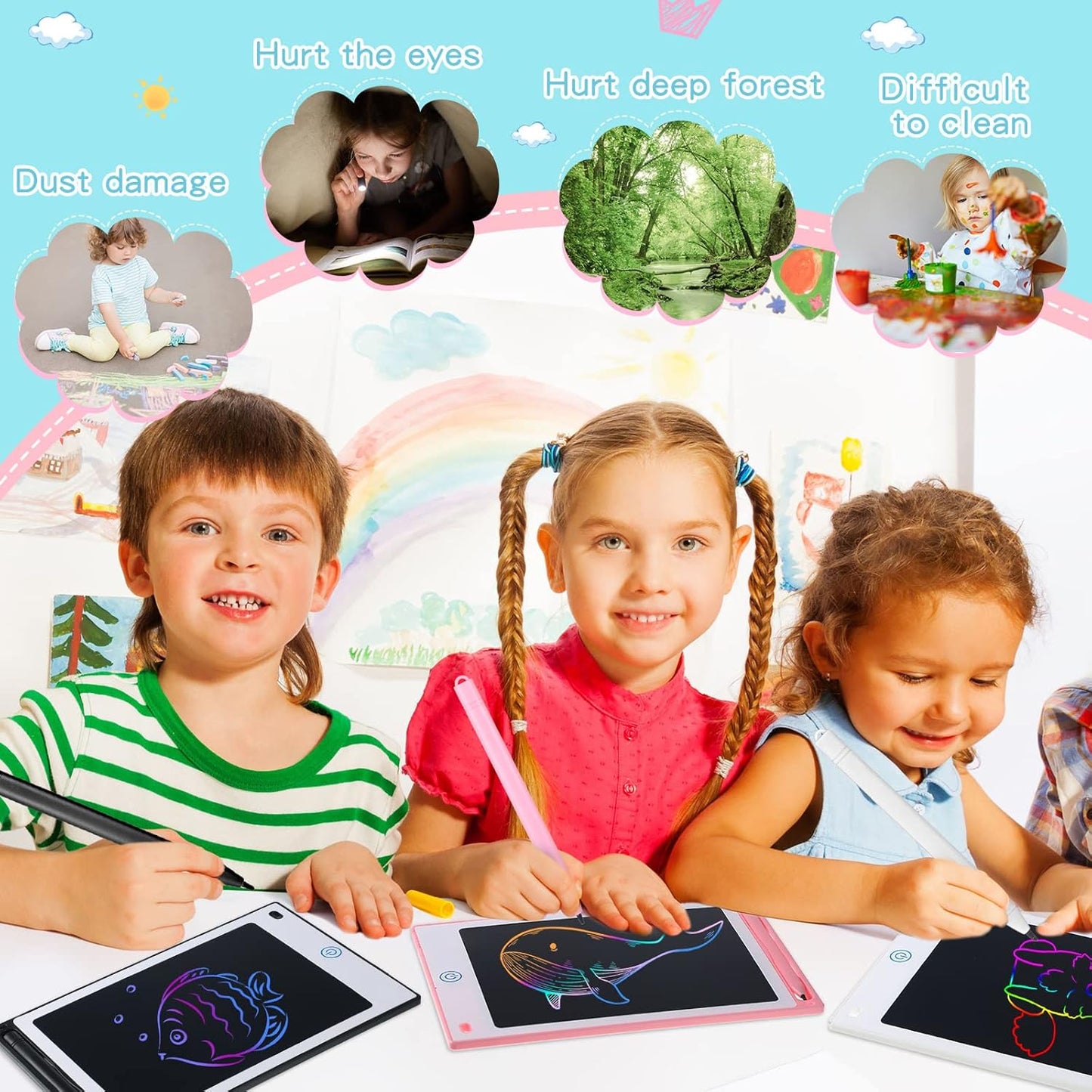 Zonon 4 Pcs LCD Writing Tablet 8.5 Inch Doodle Board Tablet Drawing Gifts LCD Writing Board Electronic Erasable Reusable Colorful Screen Pad(Light Blue, Light Red, White, Black)