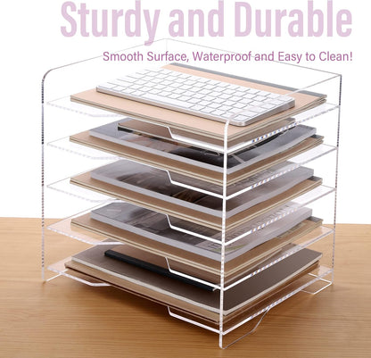SANRUI Acrylic Paper Organizer Letter Tray for Desk, 5 Tier Enlarged File Sorter,Clear File Holder Desktop Shelf Document Storage for School Office Home