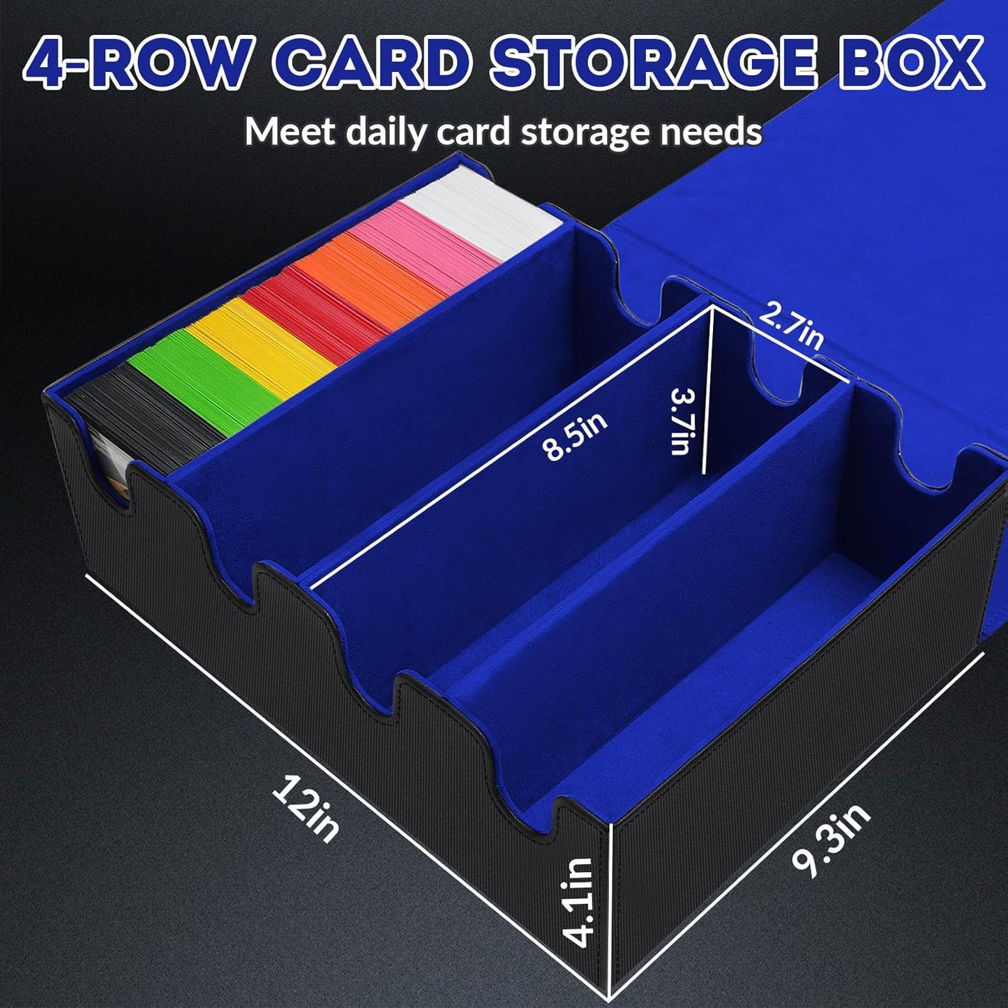 Card Storage Box for Trading Cards, 2800+ Card Deck Case with PU Leather and Magnetic Closure, TCG Storage Box, Suitable for MTG, YuGiOh, and Sports Cards, With 10 Card Dividers ＆ 4 Stoppers