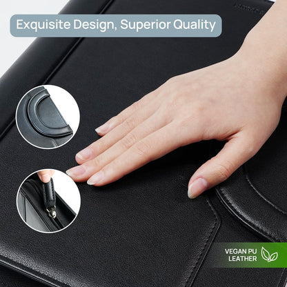 POPRUN Portfolio Binder with Zipper, Leather Padfolio Document Organizer with Storage, Professional Business Briefcase ideal for Meeting Presentation Work-Includes 50 Sheet Writing Pad, Black