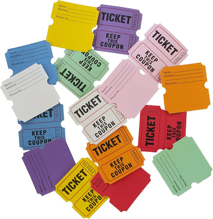DNB 8000 Pairs Raffle Tickets - 8 Color Set of 1000 2 x 2 Inch 50/50 Double Roll Raffle Tickets - Pink/Red/White/Green/Blue/Yellow/Orange/Purple